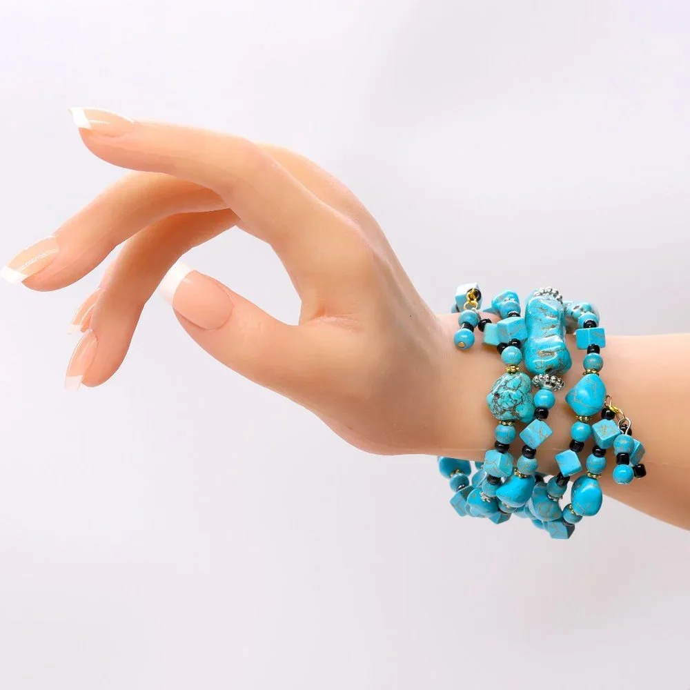 Memory wire Turquoise bracelet with gold and silver accents. - Picture 3 of 5